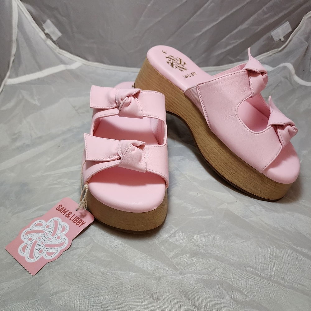 NWT Sam & Libby Light Pink Indie Double Bow Platform Sandal Women's 6 Shoe New
